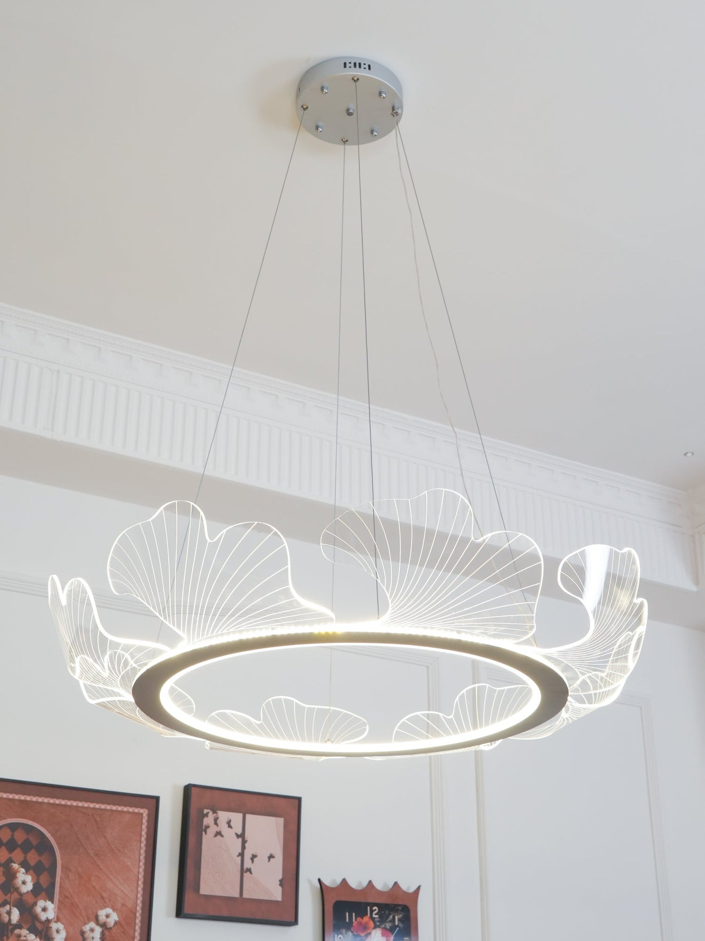 Gold Chandelier | Elegant Leaf Design with Dimmable LED Lighting 8
