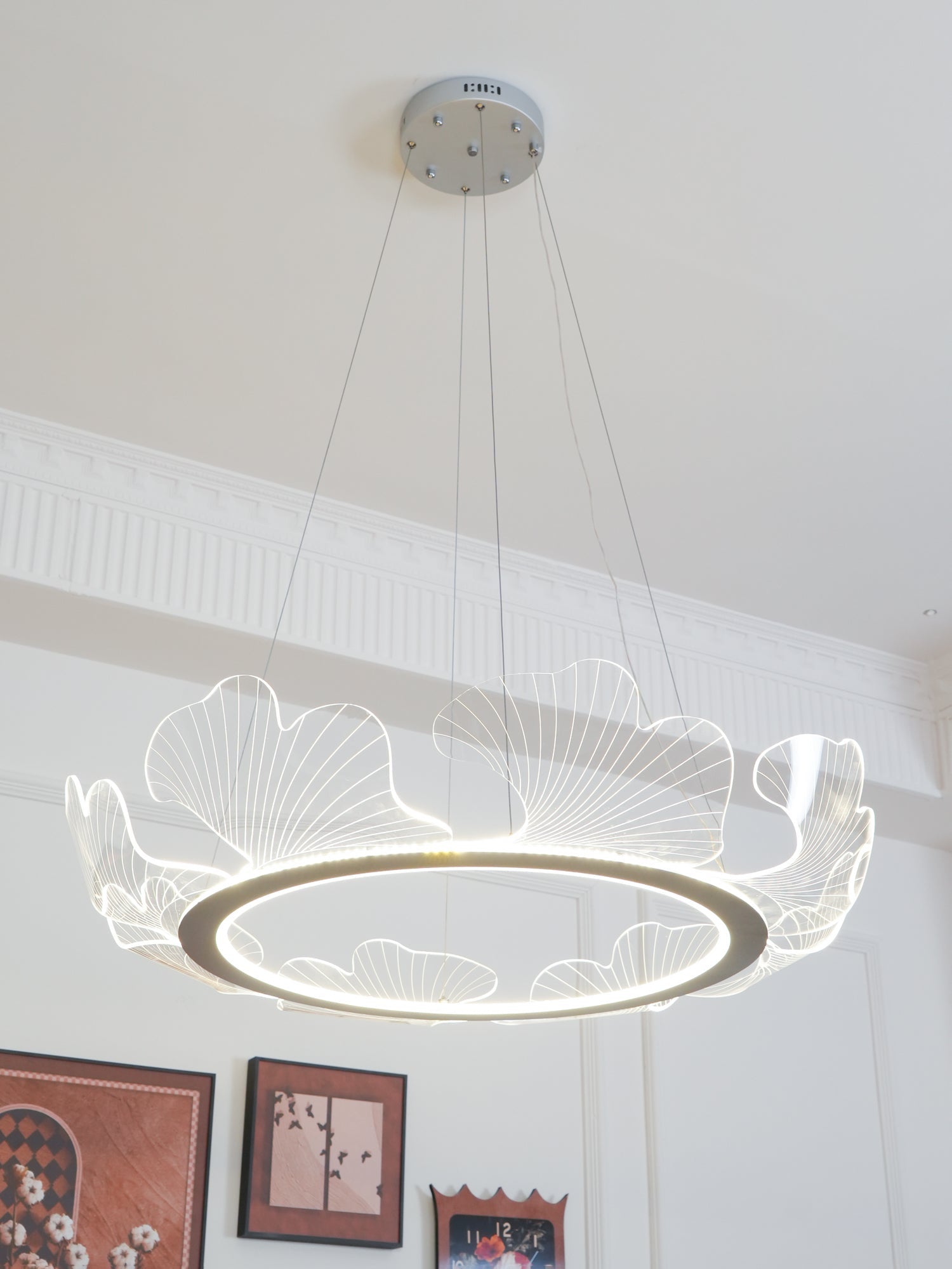 Gold Chandelier | Elegant Leaf Design with Dimmable LED Lighting 8