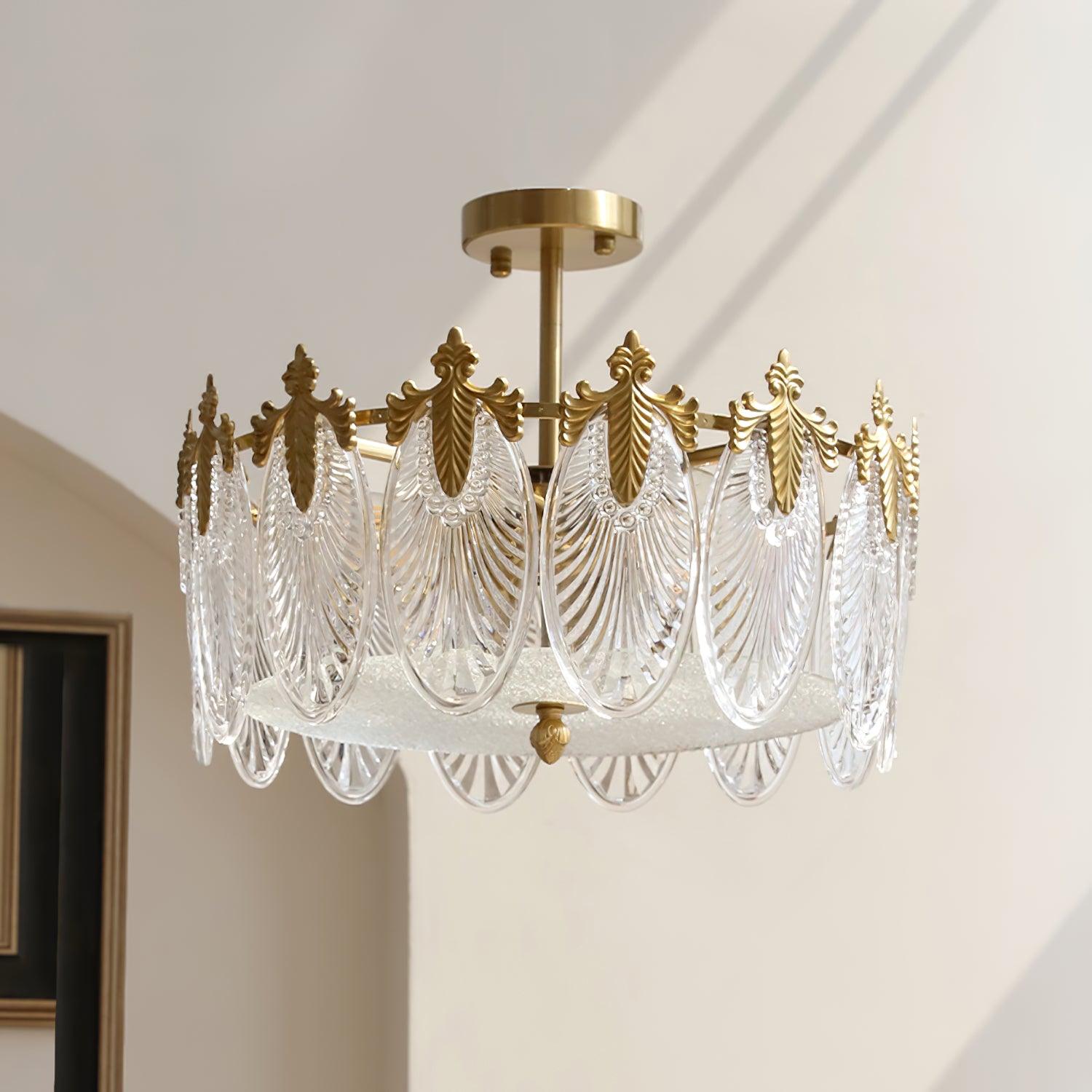 Gold Chandelier | Elegant Round Glass Design with Hand-formed Petals 10