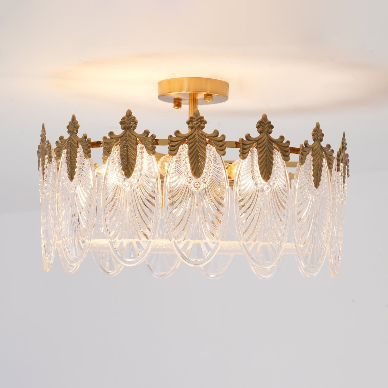 Gold Chandelier | Elegant Round Glass Design with Hand-formed Petals 6