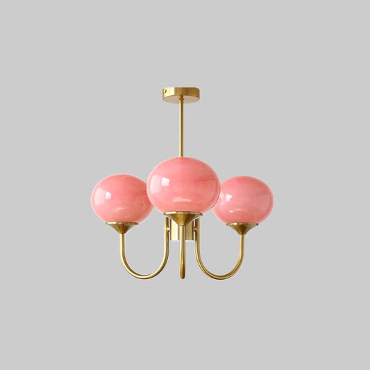 Gold Chandelier | Modern Design with Pink Glass Shades for Dining Room 0