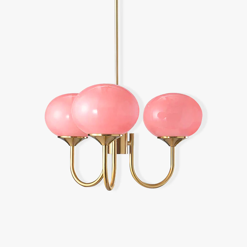 Gold Chandelier | Modern Design with Pink Glass Shades for Dining Room 1