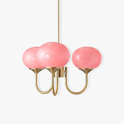Gold Chandelier | Modern Design with Pink Glass Shades for Dining Room 1