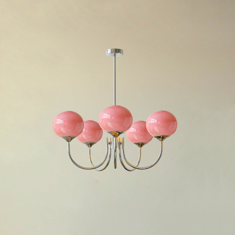 Gold Chandelier | Modern Design with Pink Glass Shades for Dining Room 11