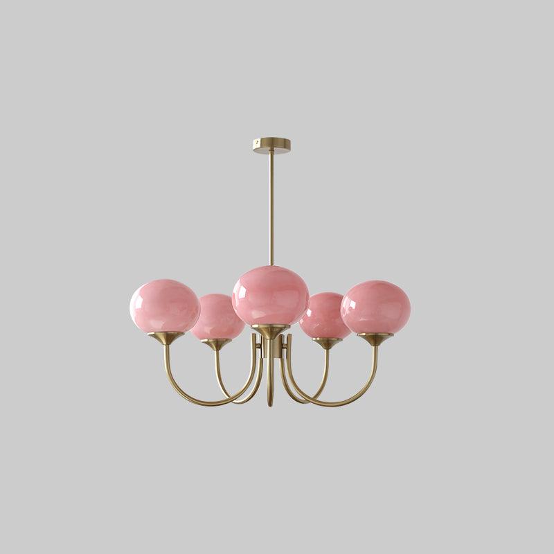 Gold Chandelier | Modern Design with Pink Glass Shades for Dining Room 15