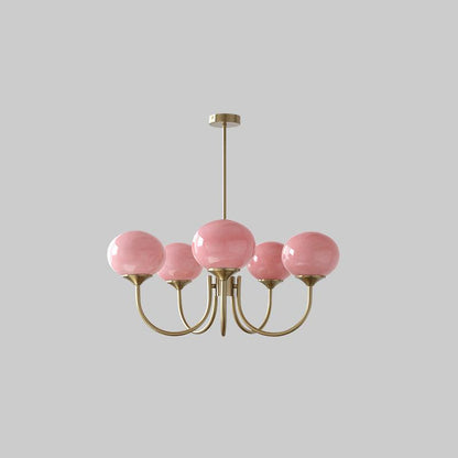 Gold Chandelier | Modern Design with Pink Glass Shades for Dining Room 15