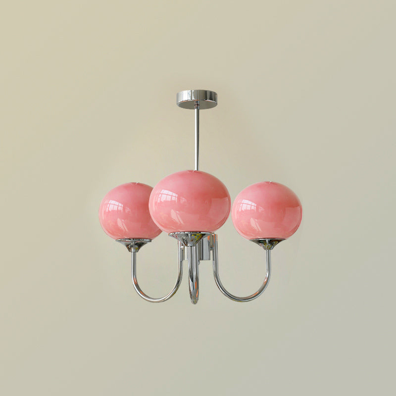 Gold Chandelier | Modern Design with Pink Glass Shades for Dining Room 17