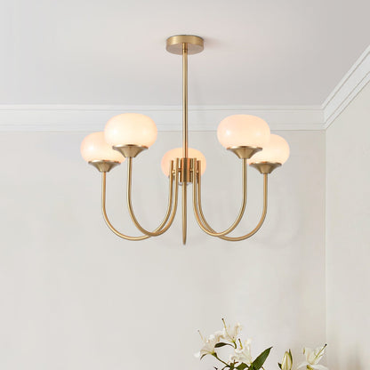 Gold Chandelier | Modern Design with Pink Glass Shades for Dining Room 5