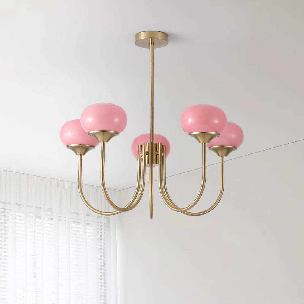 Gold Chandelier | Modern Design with Pink Glass Shades for Dining Room 6