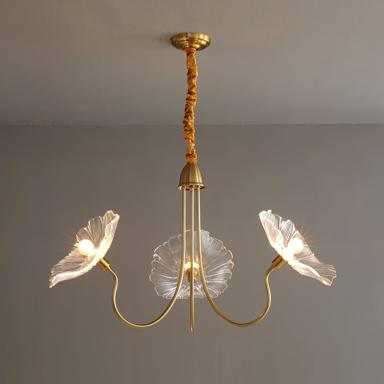 Gold Chandelier | Modern Leaf-Shaped Frosted Glass Design for Dining Room 0