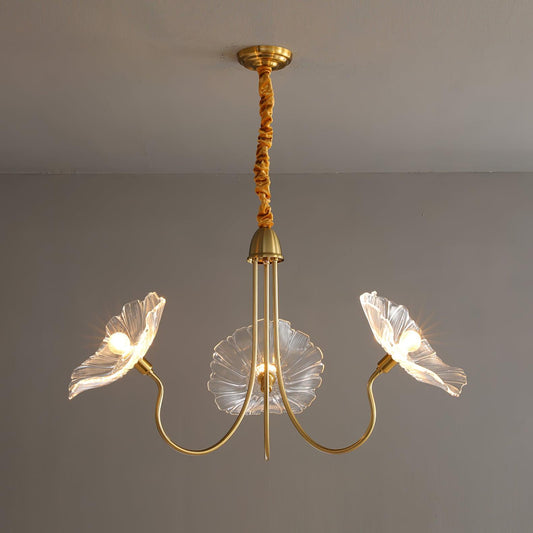 Gold Chandelier | Modern Leaf-Shaped Frosted Glass Design for Dining Room 0