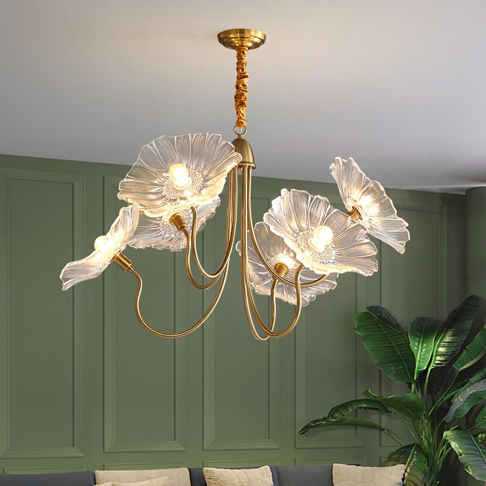 Gold Chandelier | Modern Leaf-Shaped Frosted Glass Design for Dining Room 2