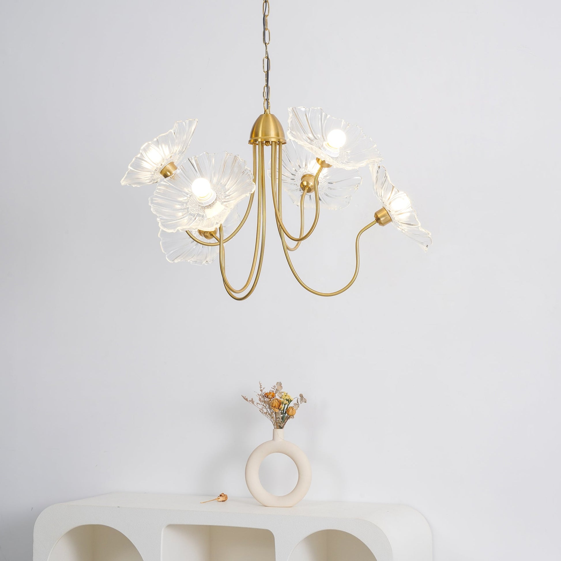 Gold Chandelier | Modern Leaf-Shaped Frosted Glass Design for Dining Room 6