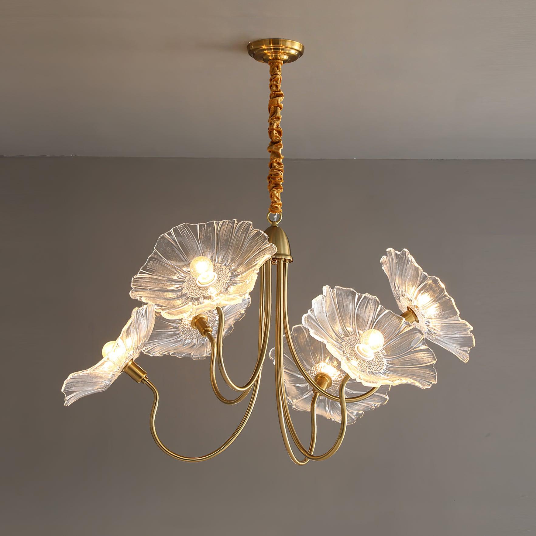 Gold Chandelier | Modern Leaf-Shaped Frosted Glass Design for Dining Room 9