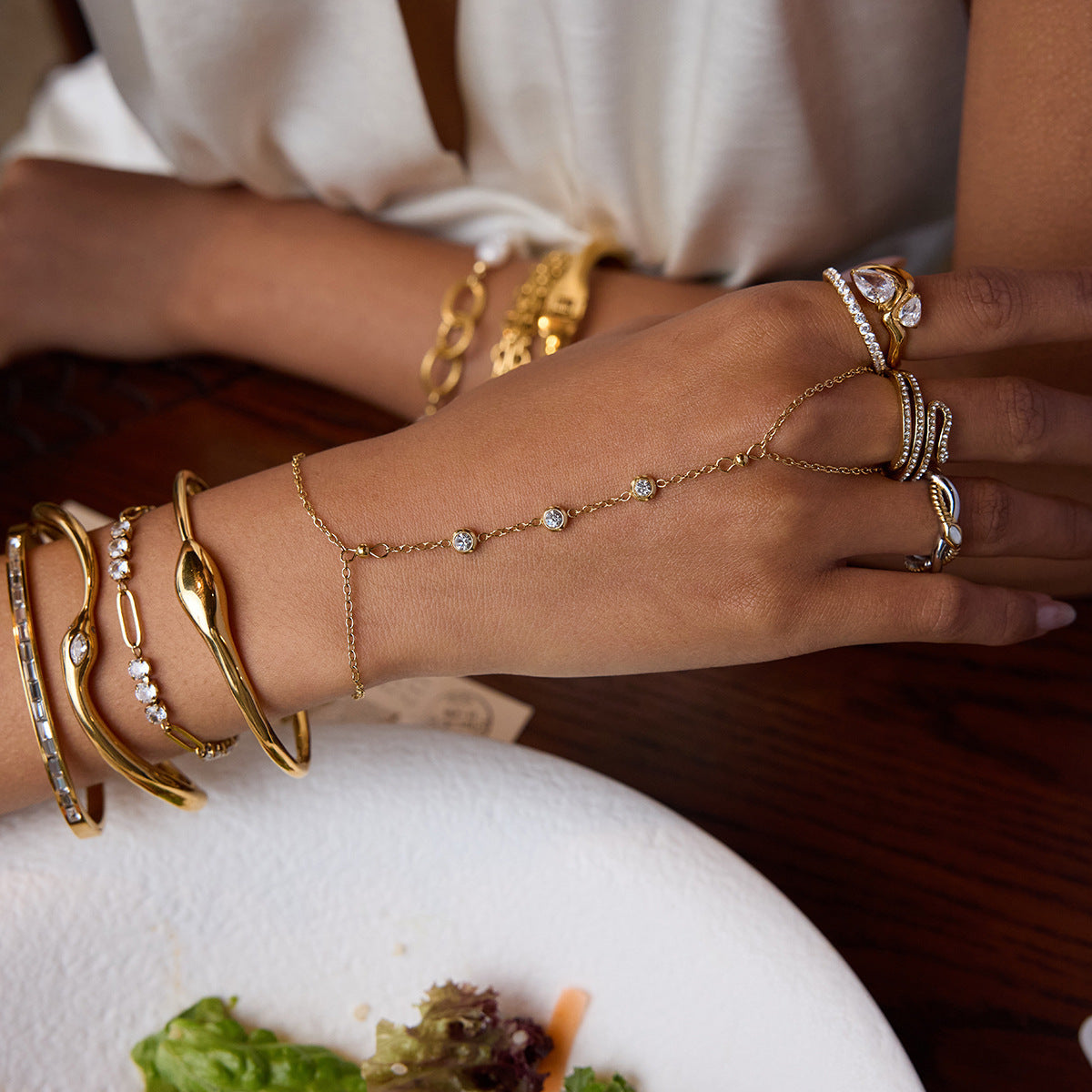 Gold Diamond Bangle Bracelet | Waterproof Hypoallergenic Design 7