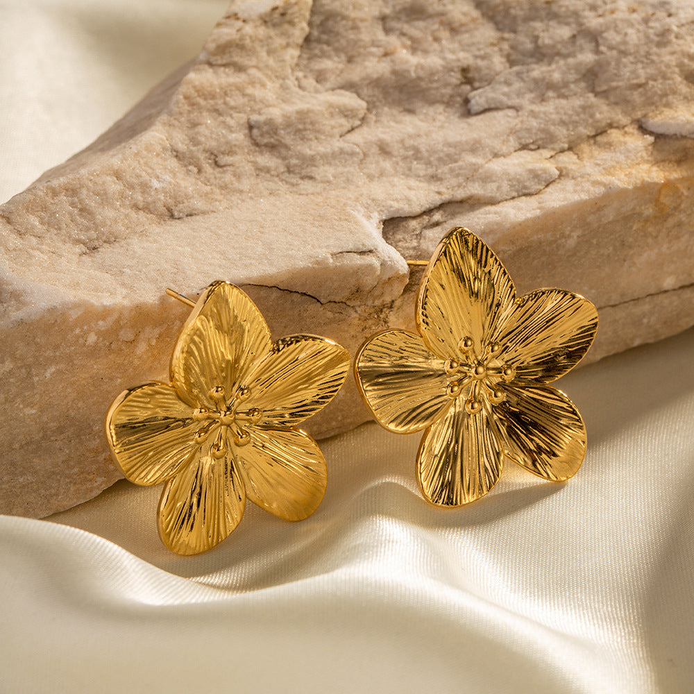 Gold Earrings for Women | 18k Gold-Plated Floral Design, Hypoallergenic 4
