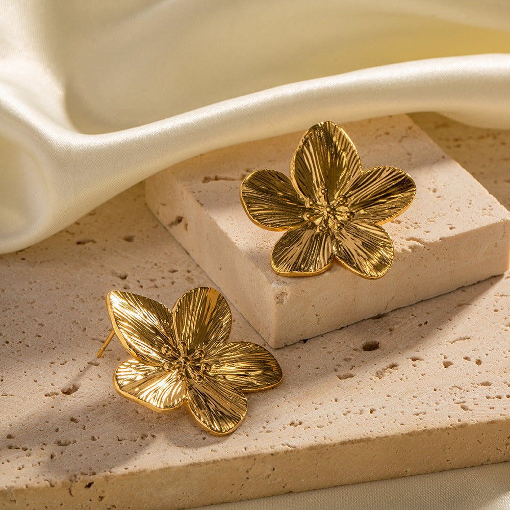 Gold Earrings for Women | 18k Gold-Plated Floral Design, Hypoallergenic 6