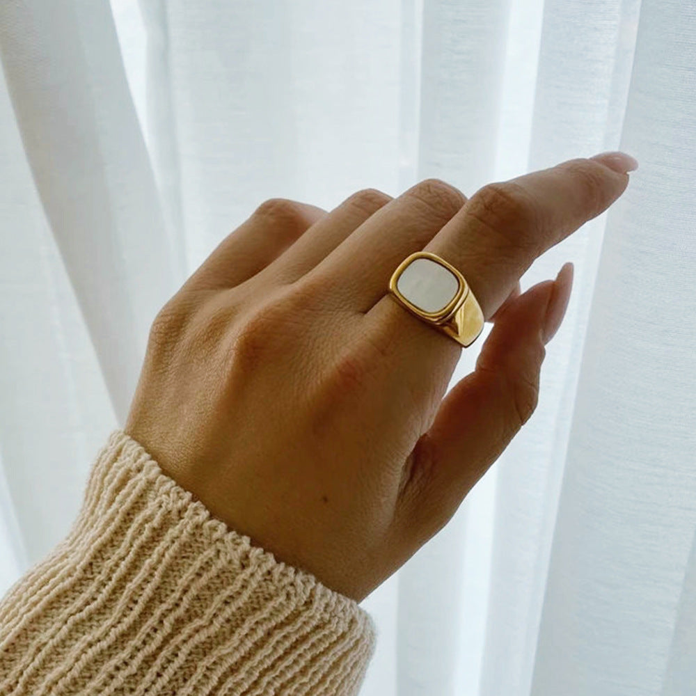 Gold Ring | Durable Stainless Steel with Faux Shell Center 2