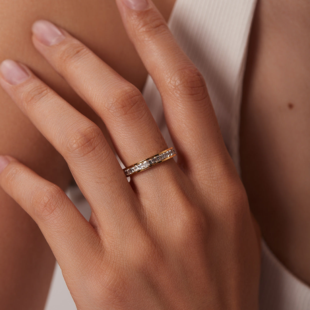 Gold Ring | Radiant 18k Gold-Plated Band with Dazzling Simulants 1