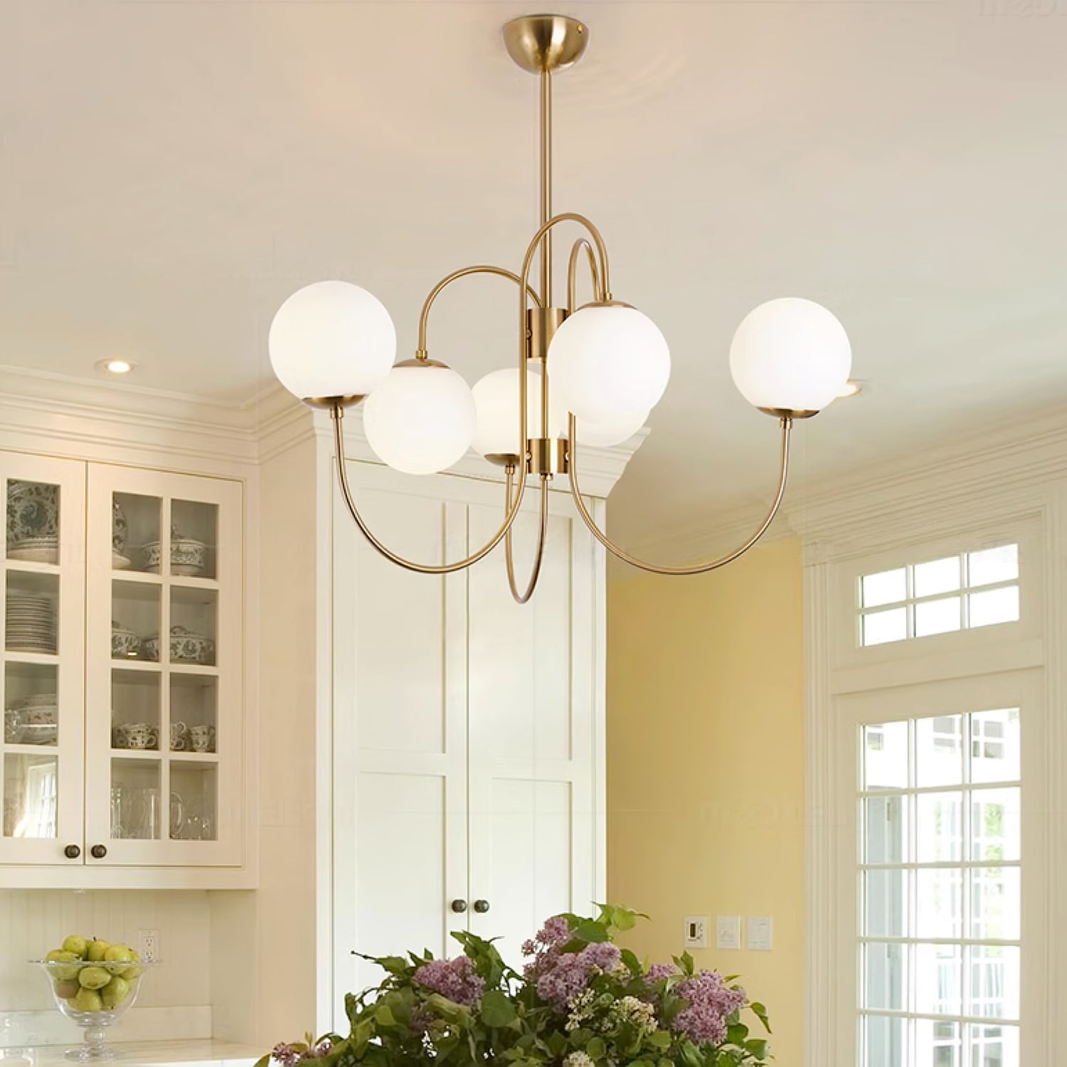 Gooseneck Chandelier | Elegant Wrought Iron with Glass Shades 3