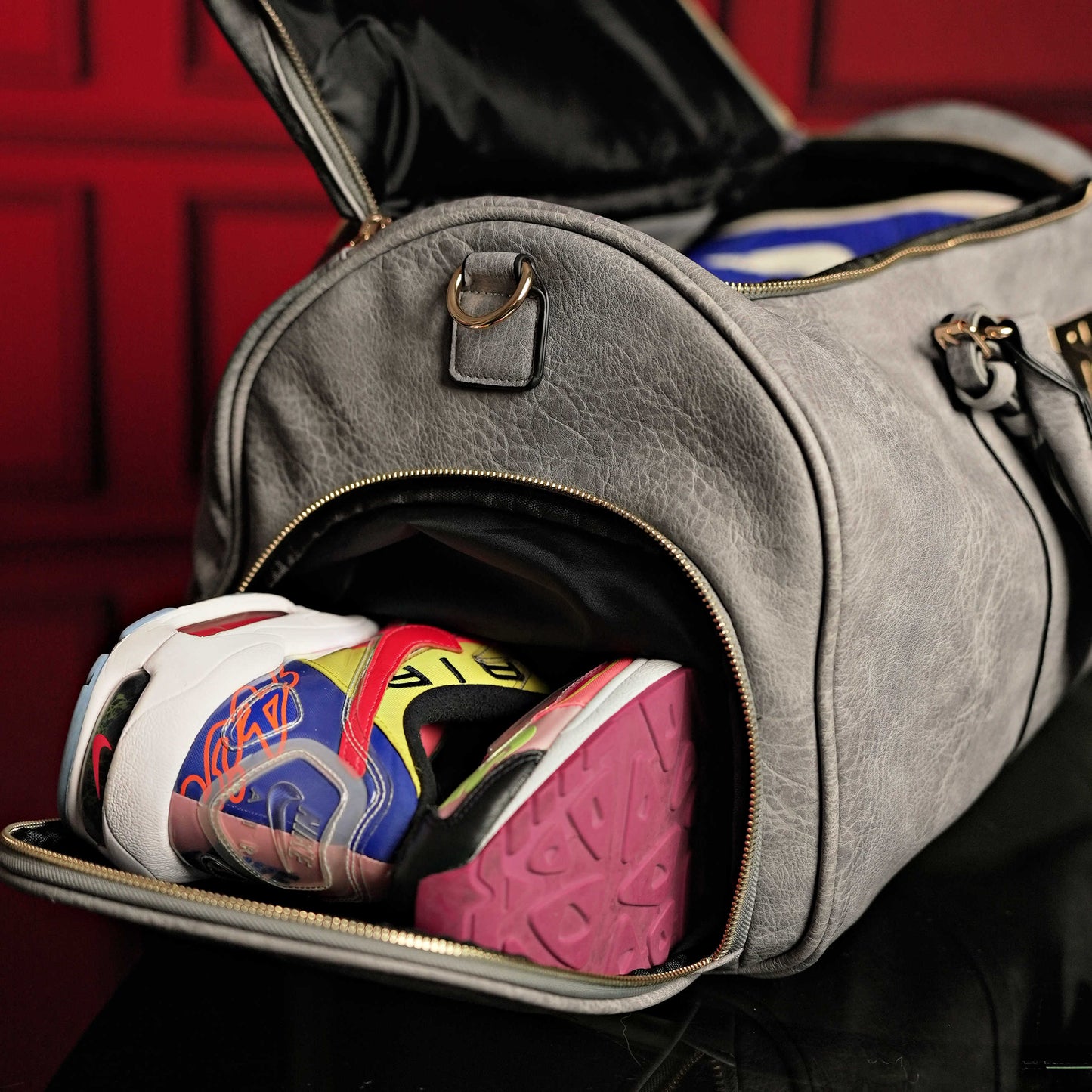 Grijze gewassen leren weekendtas duffel tas