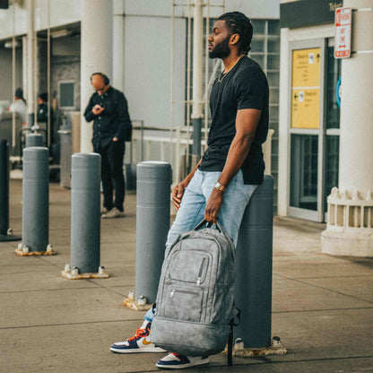 Grey Leather Carry-On Patented Backpack