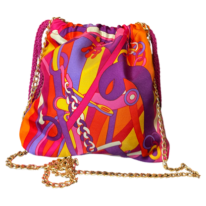 Pop Art Equestrian Vintage Scarf Drawstring Crossbody Bag