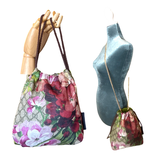 GG Logo Blooms Pink Vintage Scarf Drawstring Crossbody Bag