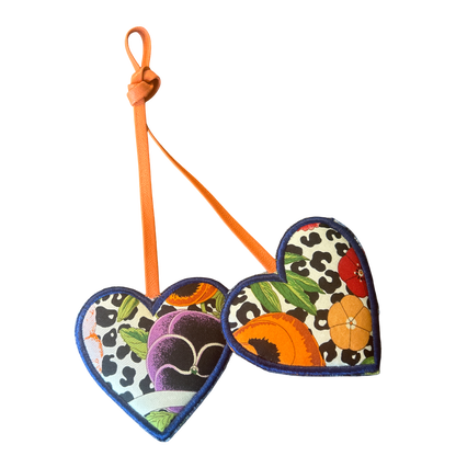Floral Leopard Scarf Double Heart Bag Charm