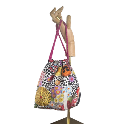 Floral Leopard Vintage Scarf Drawstring Crossbody Bag