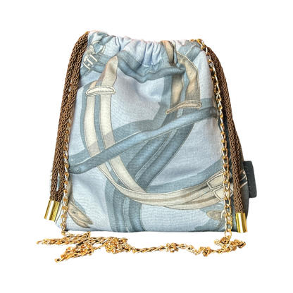 Equestrian Gray Vintage Scarf Drawstring Crossbody Bag
