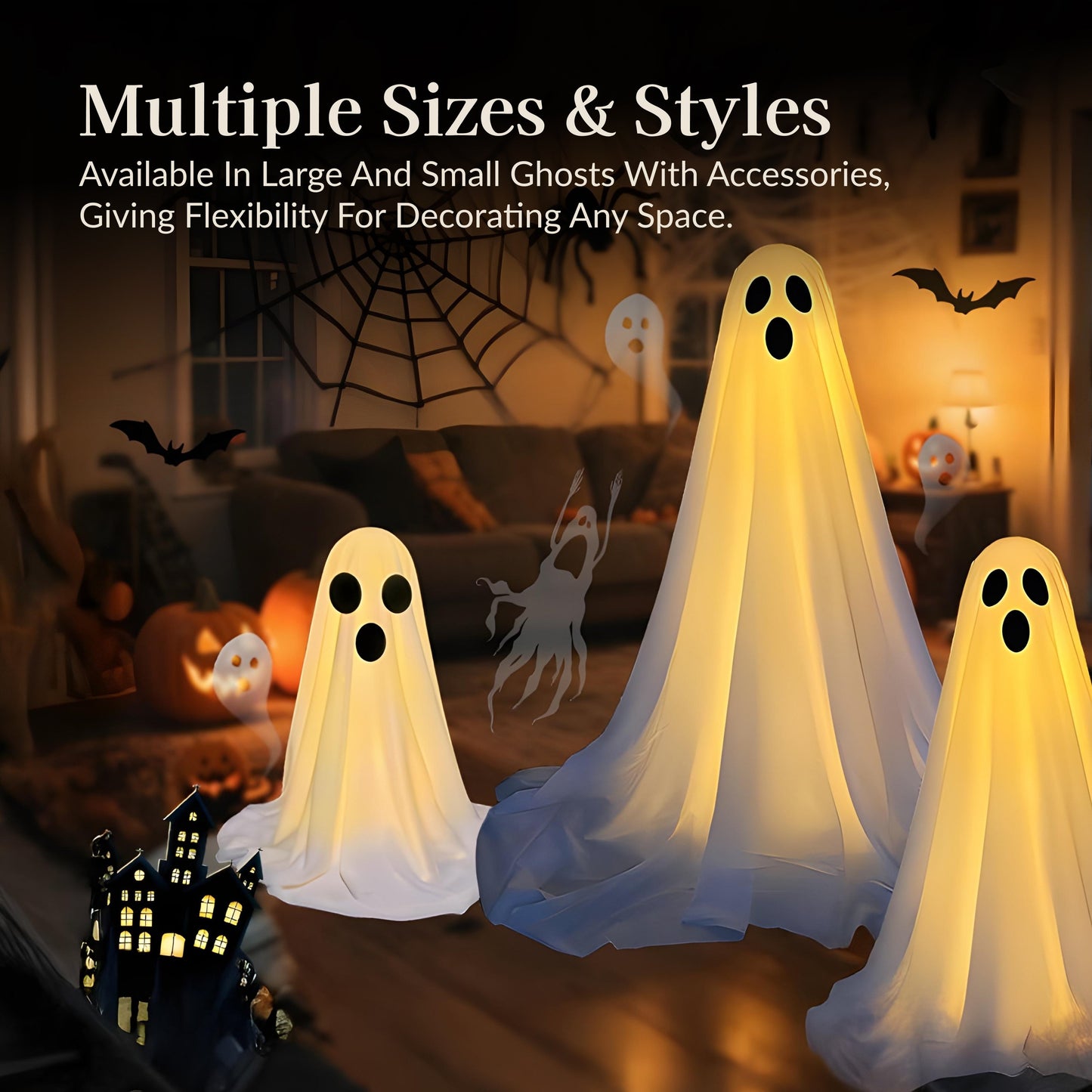 Halloween Ghost Decor | LED Illuminated Adjustable Height for Indoor and Outdoor Halloween Decorations 3