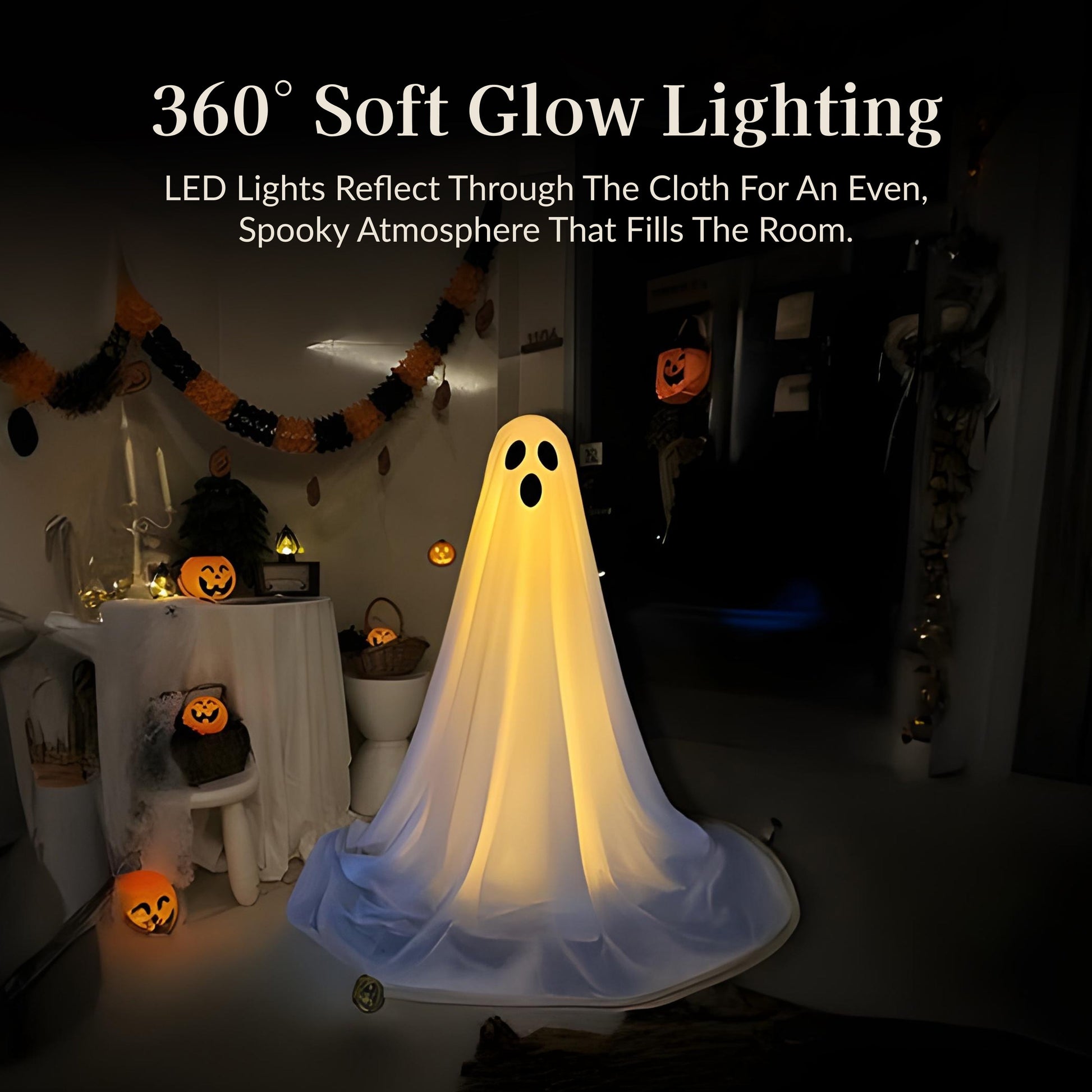Halloween Ghost Decor | LED Illuminated Adjustable Height for Indoor and Outdoor Halloween Decorations 4
