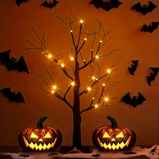 Halloween LED Birch Tree | 24 Orange and Purple Lights with Timer for Indoor and Outdoor Decoration 0