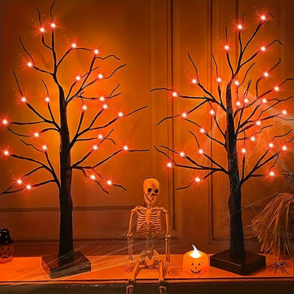 Halloween LED Birch Tree | 24 Orange and Purple Lights with Timer for Indoor and Outdoor Decoration 1