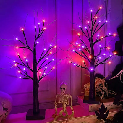 Halloween LED Birch Tree | 24 Orange and Purple Lights with Timer for Indoor and Outdoor Decoration 6