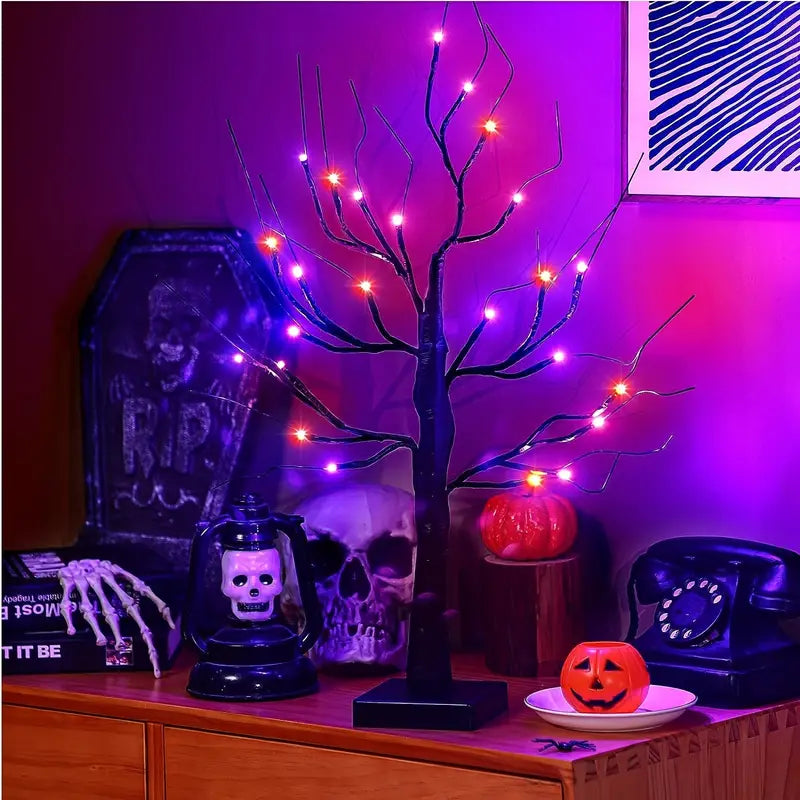 Halloween LED Birch Tree | 24 Orange and Purple Lights with Timer for Indoor and Outdoor Decoration 9