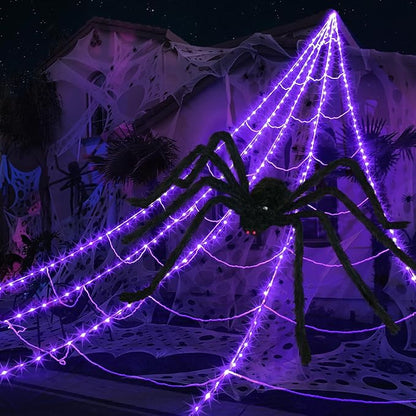 Halloween Spider Web Decoration | 290 LED Lights with Giant Spider for Outdoor Halloween Decorations 0