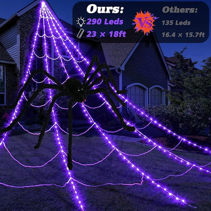 Halloween Spider Web Decoration | 290 LED Lights with Giant Spider for Outdoor Halloween Decorations 1