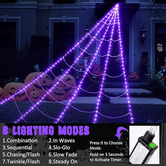 Halloween Spider Web Decoration | 290 LED Lights with Giant Spider for Outdoor Halloween Decorations 2