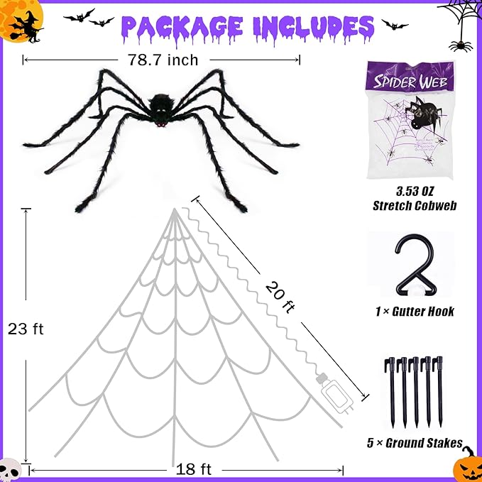 Halloween Spider Web Decoration | 290 LED Lights with Giant Spider for Outdoor Halloween Decorations 4