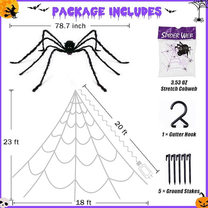 Halloween Spider Web Decoration | 290 LED Lights with Giant Spider for Outdoor Halloween Decorations 4