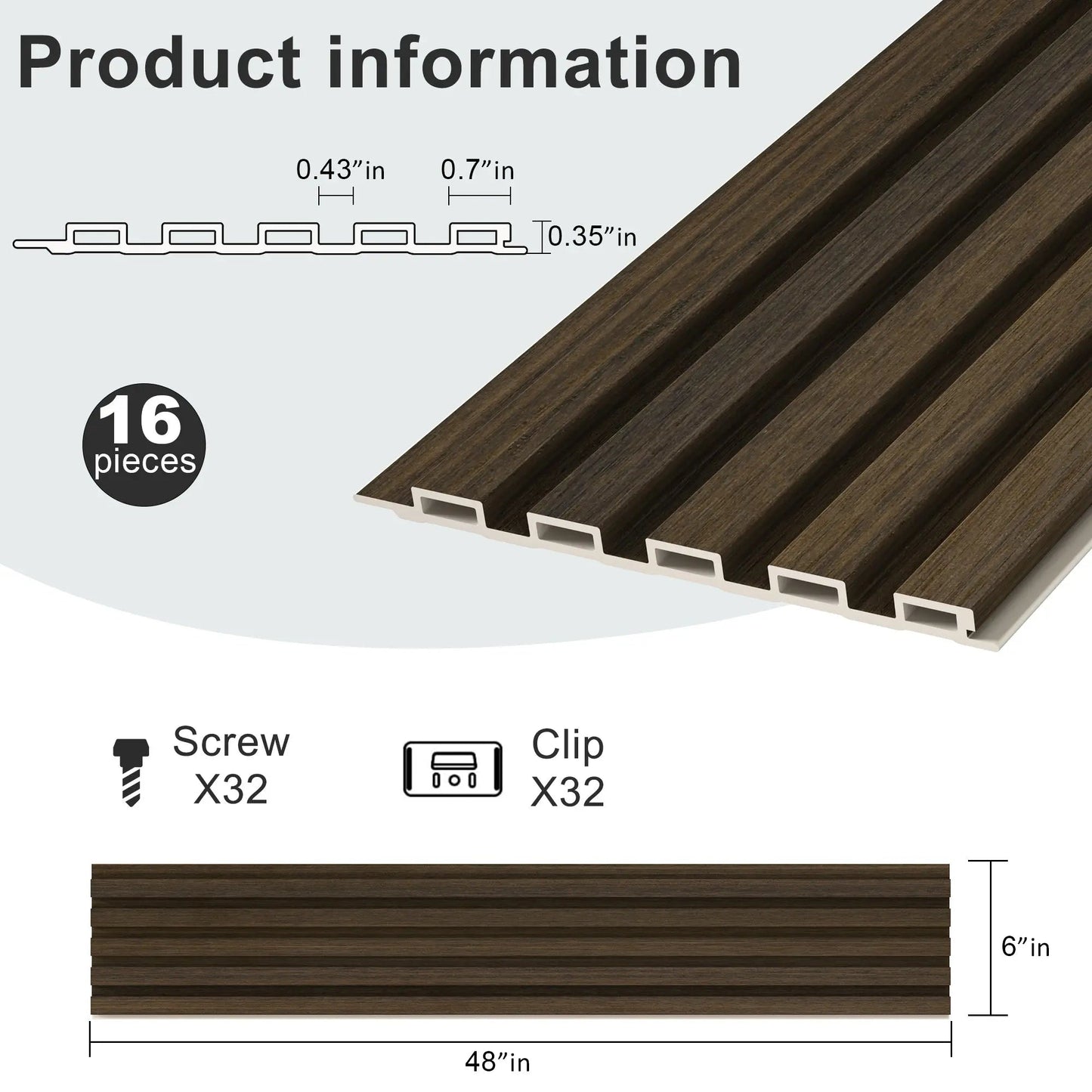 Hausvita 48 x 6 inch WPC lattenwandpaneel (16 stuks)