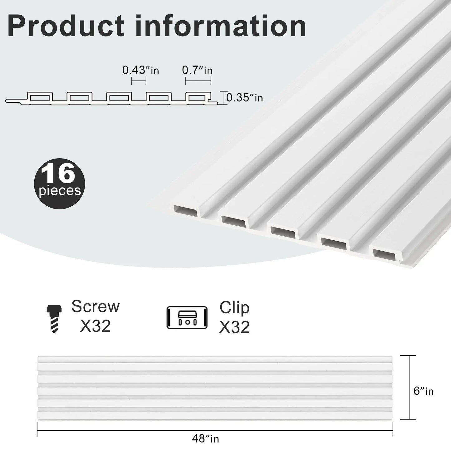 Hausvita 48 x 6 inch WPC lattenwandpaneel (16 stuks)