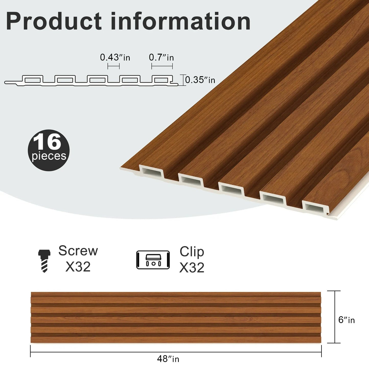 Hausvita 48 x 6 inch WPC lattenwandpaneel (16 stuks)