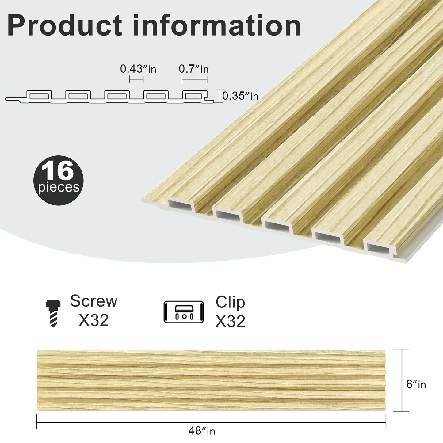 Hausvita 48 x 6 inch WPC lattenwandpaneel (16 stuks)