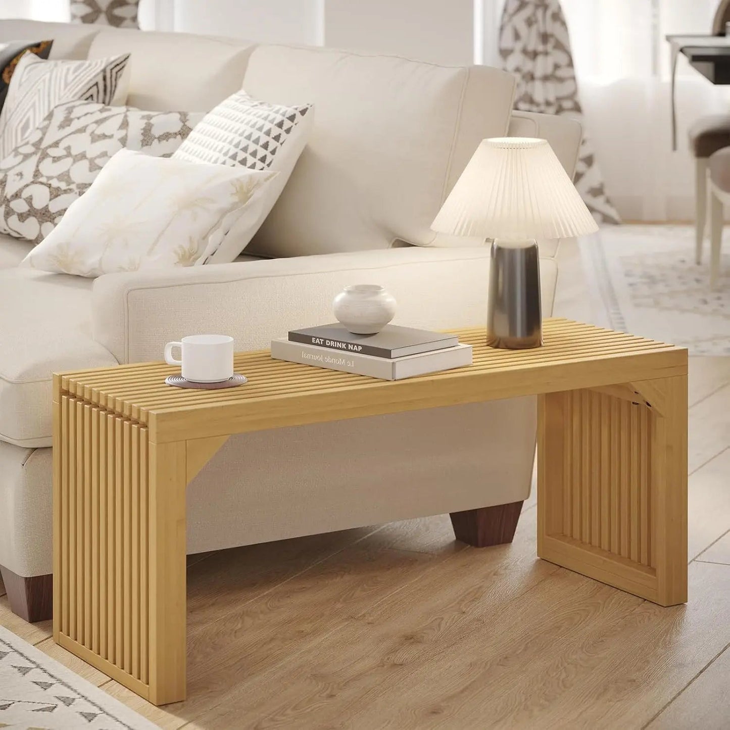 Hausvita HiKingQueens 35" matbänk, inomhus träbänk för hall, vardagsrum, kök och sovrum (natur, lång bänk)