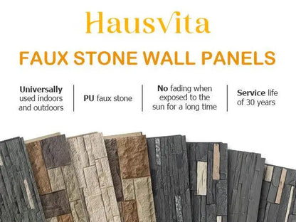 Hausvita Falsk Stenväggsbeklädnadspanel, PU Stenfanér Exteriör, 46.46" x 13"