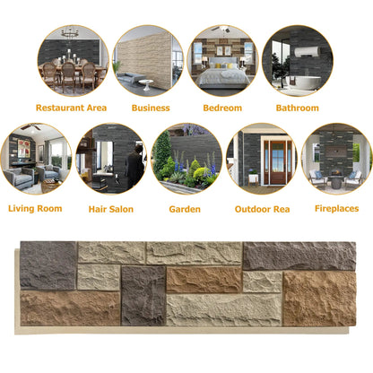 Hausvita Falsk Stenväggsbeklädnadspanel, PU Stenfanér Exteriör, 46.46" x 13"