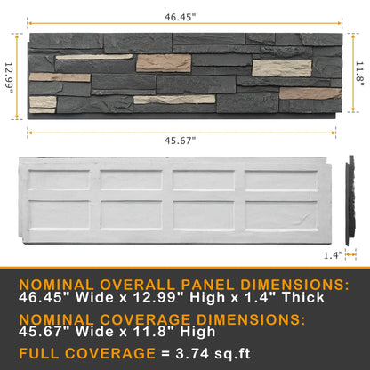 Hausvita Falsk Stenväggsbeklädnadspanel, PU Stenfanér Exteriör, 46.46" x 13"